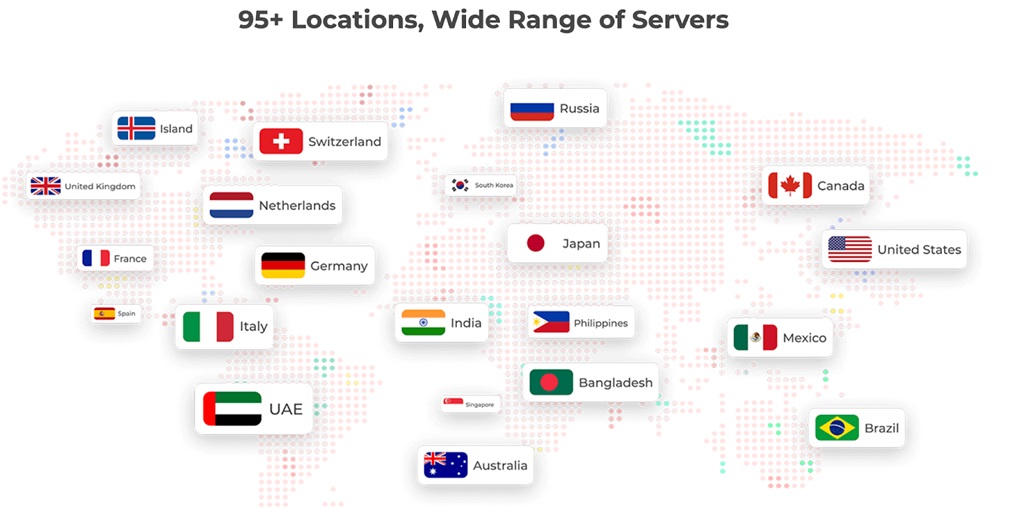 Range of servers in 95+ locations